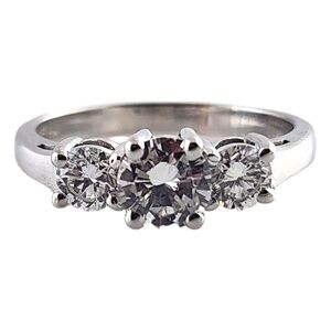 14K White Gold Round Cut Diamond Trinity Style Engagement Ring Size 6 #19025